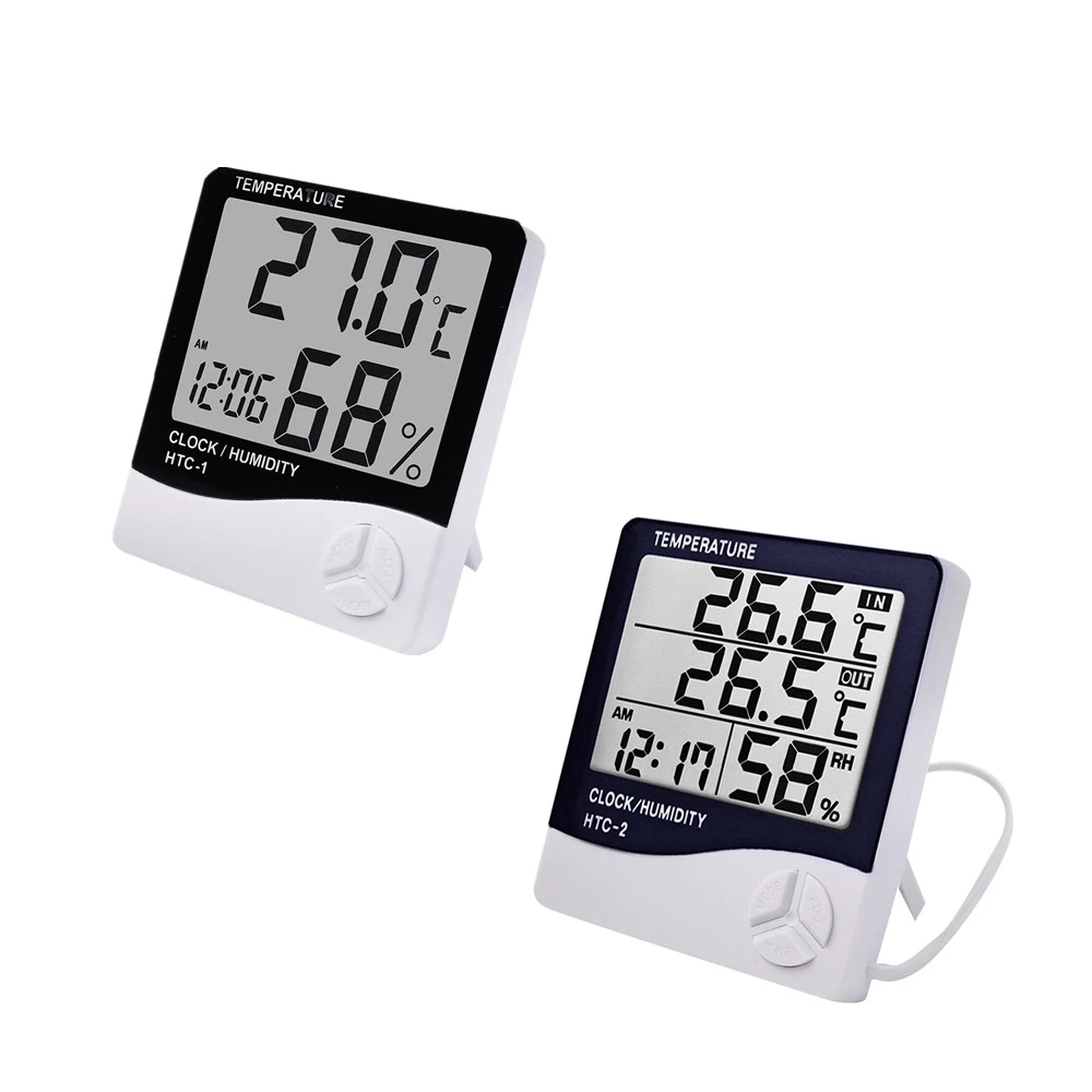 Weather Station Indoor - HTC-1 HTC-2 LCD電子デジタル温度湿度計 室内/屋外温度計 湿度計 天気予報機能付き時計