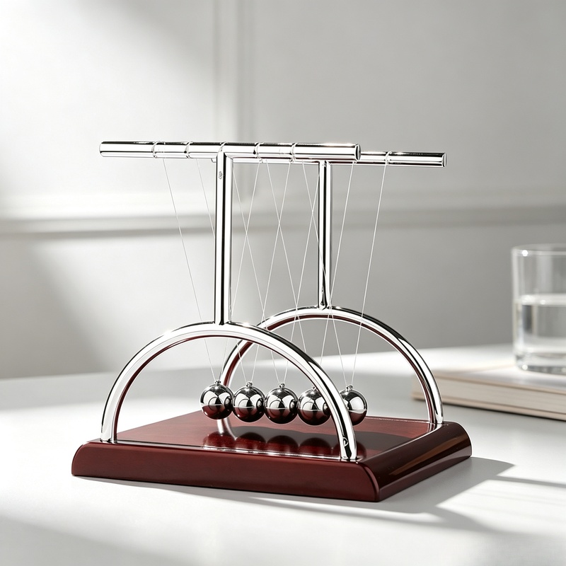 Newton Cradle Large - ニュートンクレイドルバランススチールボール、永久運動衝突振り子ボール、物理科学教育玩具、ホームデスク装飾