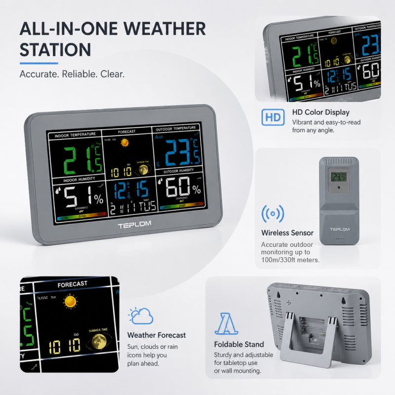 TEPLOM多機能デジタル気象ステーション、目覚まし時計、室 - Weather Station Indoor のレビューと価格