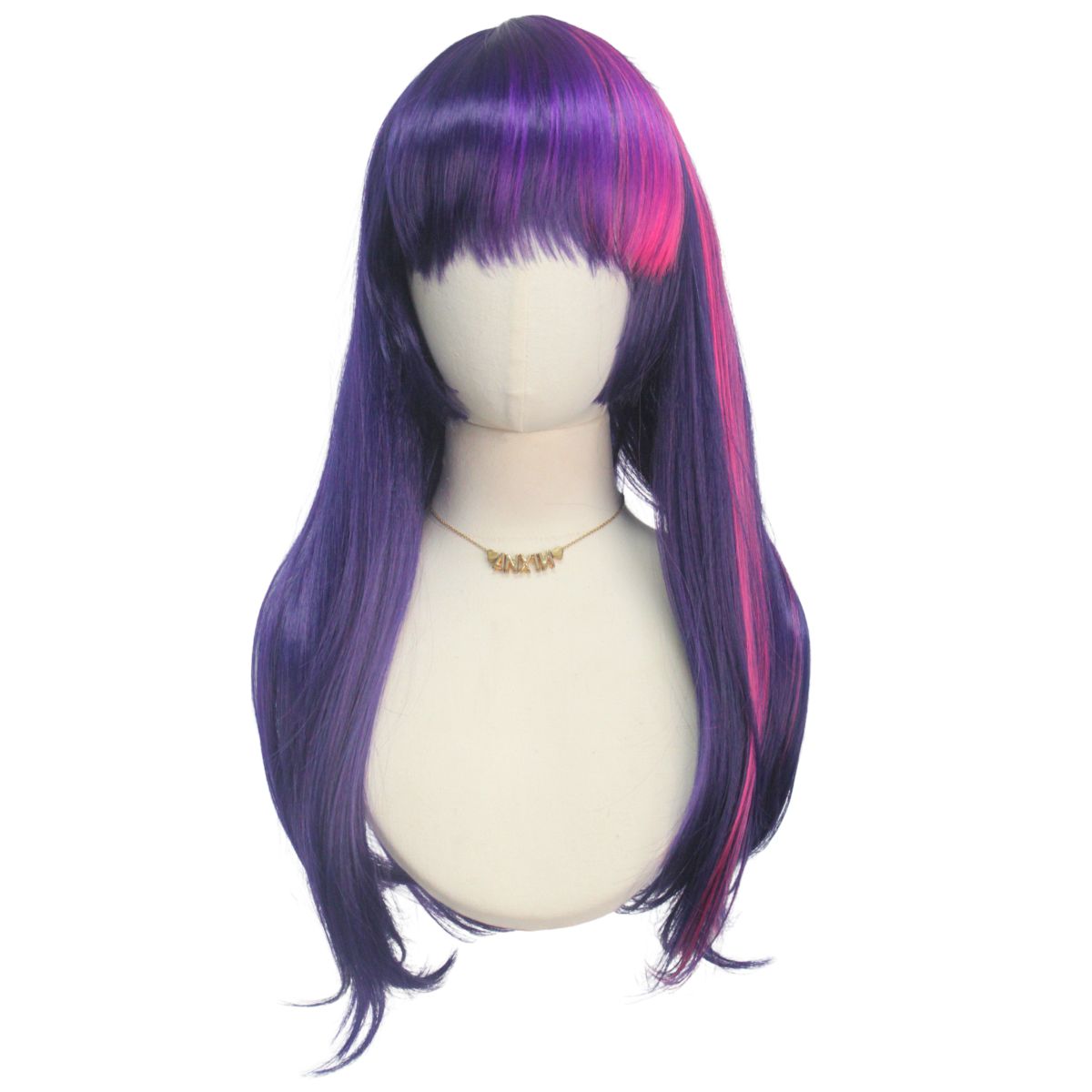 ピンクパープルきちんとした前髪ロングストレートヘア合成かつら - Science Bob のレビューと価格