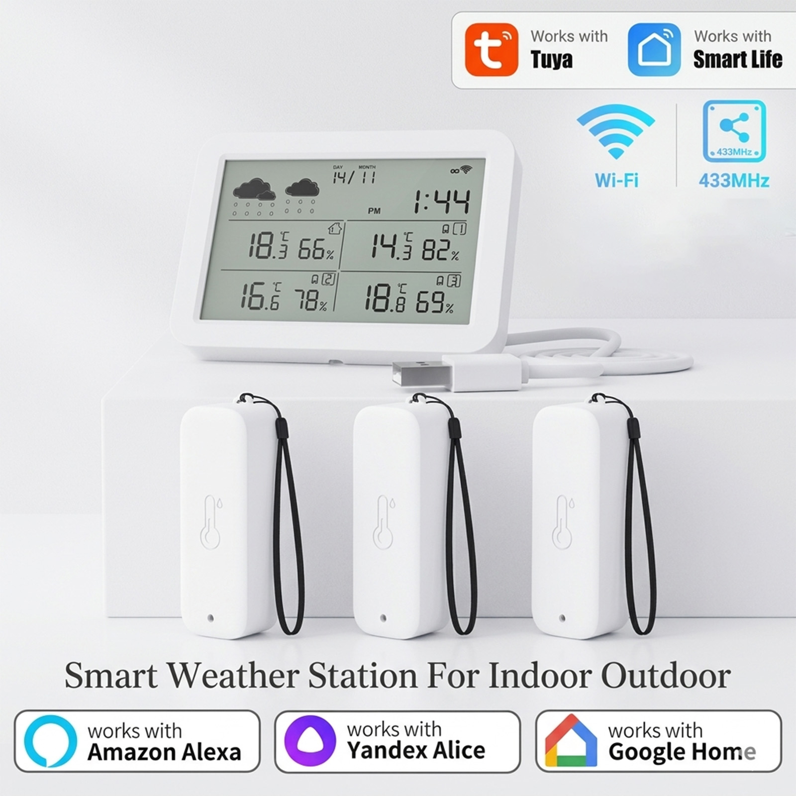 Tuya WiFi+RF433 ウェザーステーション、スマー - Weather Station Indoor のレビューと価格